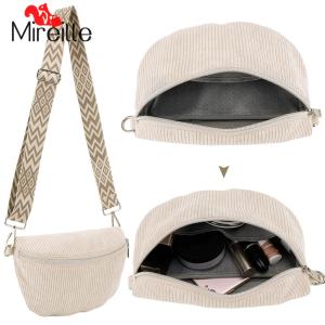 Shoulder Bag for Men Women with Adjustable Wide Strap Crossbody Bag Corduroy Solid Zipper Fanny Pack for Travel Workout