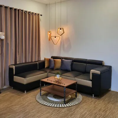 PROMO BESAR BESARAN KIMMYSOFA L Putus 4 Seater Jhonson Oscar Jumbo Minimalis - Hitam+Capuchino Sofa L
