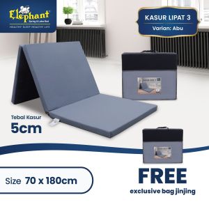 Kasur Lantai / Kasur Lipat Tiga / Bonus Tas / Elephant Abu-abu 70x180x5