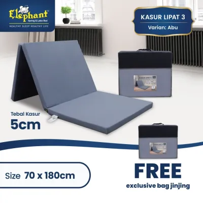 Kasur Lantai / Kasur Lipat Tiga / Bonus Tas / Elephant Abu-abu 70x180x5