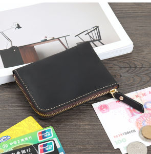 Handmade Crazy Horse Leather Wallet Retro Small Coin Money Bags Simple Wallets Zipper Pouch Card Holdes