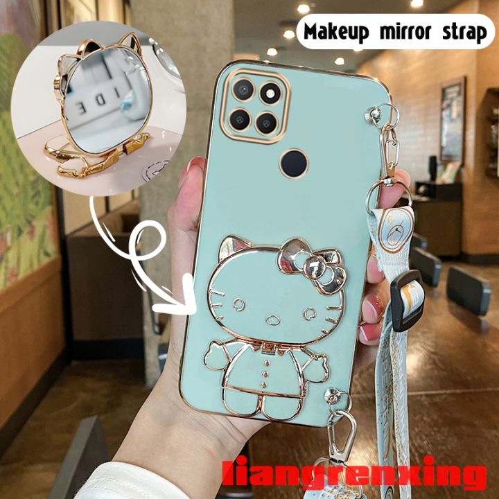 Casing Realme C21Y REALME C25Y REALME C21 phone case Soft silicone gilt  edged shockproof protective sleeve mirror cat bracket hanging rope Fashion 