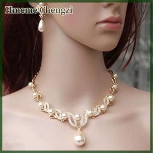 Hmeme 3PC Womens Fashion Wedding Season Imitation Pearl Flower Necklace Earrings Jewelry Set Wedding Date Party Holiday Gift-8916