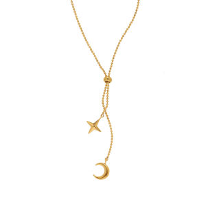 Adjustable Star Moon Tassel Pendant Chain Necklace • Waterproof Non Tarnish Jewelry • 18K Gold Plated 316L Stainless Titanium Steel Necklaces for Women NL186