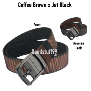 Men Belt Reversible Duo Colors Nylon Canvas Belt 2-in-1 Rotating Metal Pin Buckle Adjustable 120cm SG Stock
