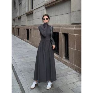 IELGY Tight Dress Womens Korean-style Slim Look Long Sleeve High Neck Base Long Dress