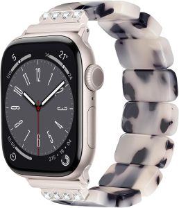V.R.HOPE Stretchy Resin Watch Band for Series 11/10/9/8/7/SE 38mm 40mm 41mm 42mm Fashion Cute Lightweight & Flexible Rectangle Design with iWatch Series 6/5/4/3/2/1(Black Floral-S)