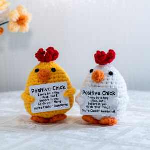 Funny Crochet Positive Energy Chick Doll with Card Home Room Decoration Handmade Knitted Chick Dolls Ornament Christmas Gifts
