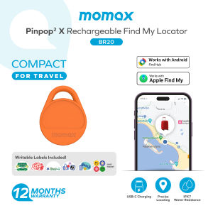 Momax BR20 Pinpop 2 X USB-C Rechargeable Smart Tag Bluetooth Tracker Apple Find My & Android Find Hub Waterproof Locator