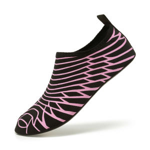 Custom-made water shoes and fitness sneakers can feature a screen-printed split-design upper with a stitched-in sole