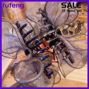 fufeng Korean Style Mesh Bow Rhinestone Hair Claw Vintage Elegant Hair Clamp Hairpin Shark Clips For Women Fashion Hair Accessories