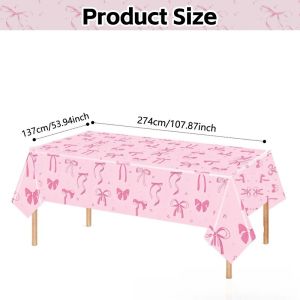 Pink Bow Tablecloth Disposable Plastic Table Cover for Home Winter Holiday Kitchen Dinning Table Decor Baby Shower Birthday Party Supplies