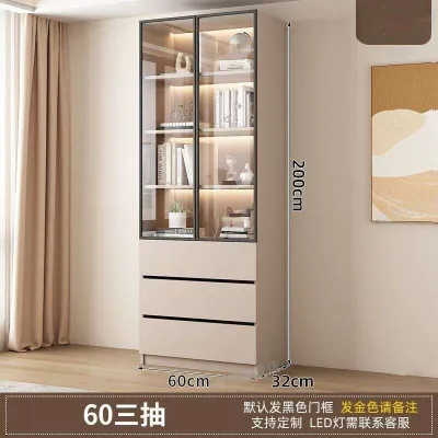 Display Cabinet Bookshelf Solid Wood Bookshelf Cabinet Glass Door Storage Cabinet