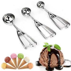 3 PCS Ice Cream Scoop Set - 18/8 Stainless Steel - Large-Medium-Small Size - Trigger Scoop with Free Gift