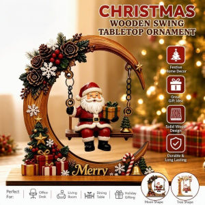 Christmas Decorations Christmas Wooden Swing Santa Claus Figurine Tabletop Ornament Holiday Decor
