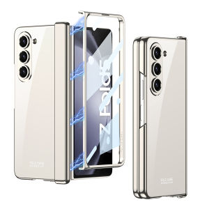 Magnetic Hinge Z Fold 5 6 7 Clear Case Phone Cover Metallic Chrome Samsung Galaxy Z Fold6 Fold7 Casing All-Round Protection Anti-Drop Durable Transparent Case with Tempered Glass