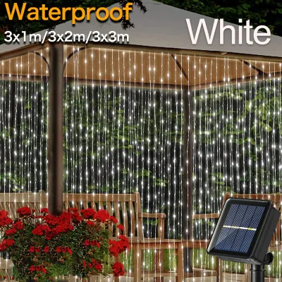 300LEDs Solar Curtain Light Outdoor Waterproof 8 Modes Lighting Fairy Lights Christmas Wedding Party Garden Decoration Christmas Light