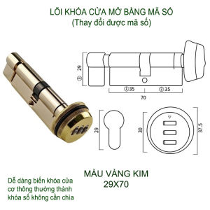 Ruột khóa cửa thay thế mở bằng mã số thay đổi được kích thước 70x29mm (bên trong vặn mở)