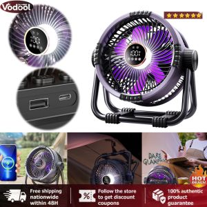 DF04 20000mAh Desk Fan Rechargeable 4 Speeds Strong Storm Fan With Powerbank & LED Light 10 inch Camping Fan with Hook Infrared Remote Control