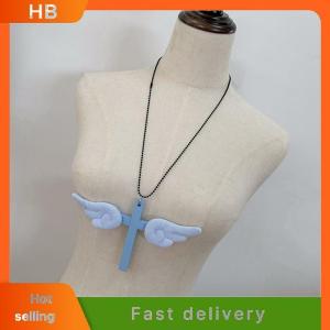 HB Cross Angel Wings Necklace  Christ Pendant Choker Retro Jewelry Style Natural Wood Amulet