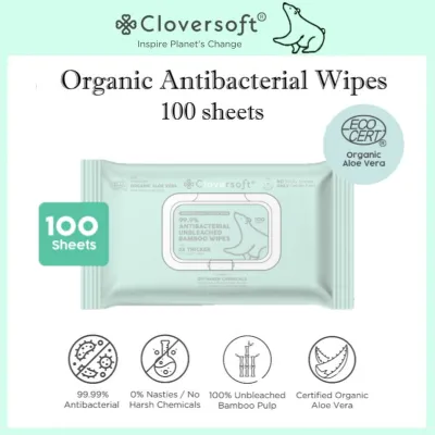 🩷 Cloversoft Antibacterial Wet wipes Bamboo Organic Anti bacterial Travel wet tissue wipes 100sheets