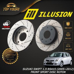 ILLUSION SUZUKI SWIFT 1.5 RS415 (2005~2012) FRONT (DEPAN) DISC BRAKE ROTOR SPORT SLOTTED & DRILLED ANTI RUSTING ILLUSION