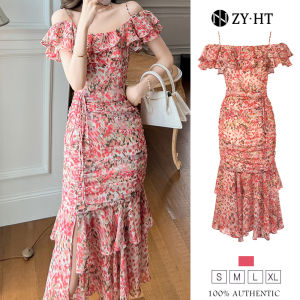 ZY.HT EraVogue เดรสผู้หญิง เดรสสีแดง เดรสปาดไหล่ เดรสลายดอก เดรสไฮโซ เดรสออกงาน เดรสไปงานแต่ง เดรสเซ็กซี่ เดรสฝรั่งเศส 30521