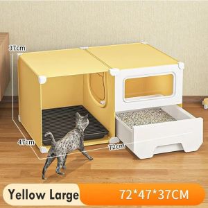 Large Corridor Style Semi-Enclosed Cat Litter Box with Splash Guard Cat Toilet Odor Isolation