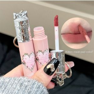 JIANGZHIB ลิปสติกเนื้อด้านนุ่มสีเงินรูปผีเสื้อแสงหมอกสีเงินพวงกุญแจสีง่ายลิปสติกนักเรียนลิปสติก