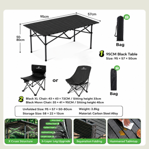 Folding Camping Chair Table Set Outdoor Equipmen Picnic Iron Table Portable 95cm 120cm Lifting Table