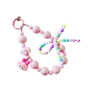 Elegant Bowknot Design Bead Phone Lanyard Keychain Phone Strap Keychain Stylish for Women Fashion Gift