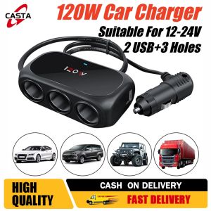 USB Car Charger 3 Way Auto Sockets Car Cigarette Lighter Adapter Lighter Splitter Lighter 5V 3.1A WT-D23