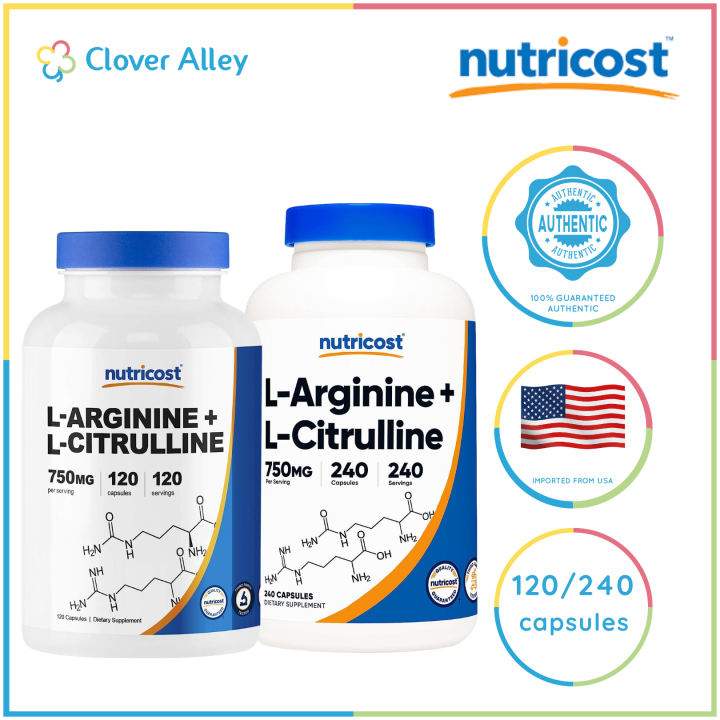 Nutricost L-Arginine L-Citrulline Complex 750mg, 120/240 Capsules(08/ ...