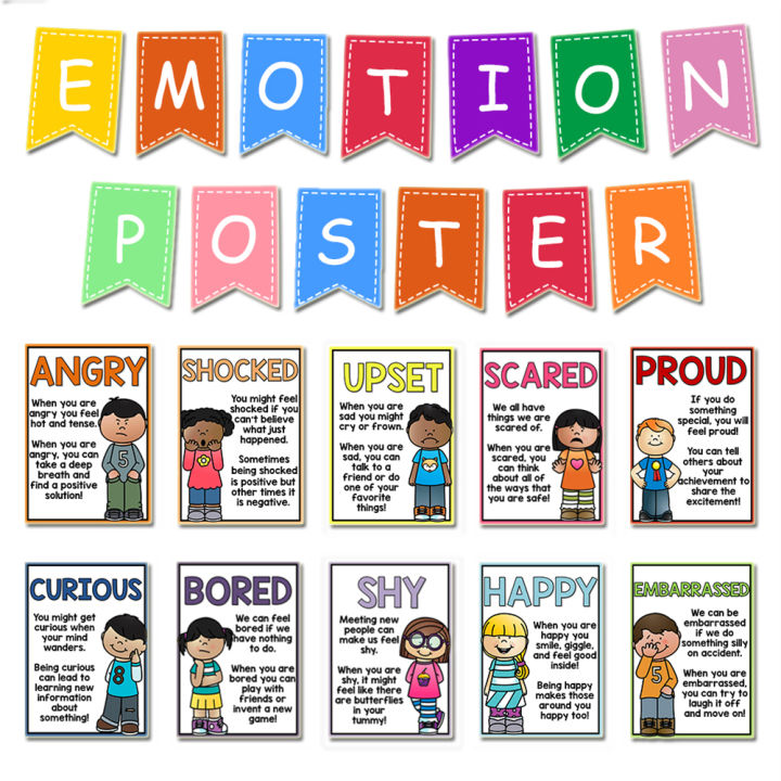 10PCS Emotions Poster Feelings Chart for Kids Toddler, Calming Corner ...