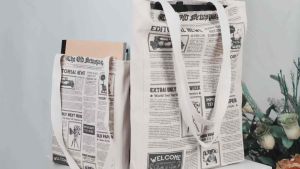 Tote Bag Tas Bahu canvas Blacu premium tebal printing motif koran