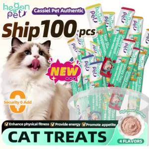 ✨100pcs✨Hegen Cat Treat For Enhances Apite Coat Health Gain Weight Fresh Wet Food