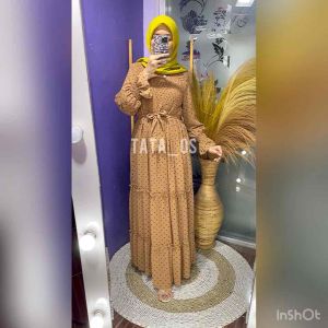 Tataos Ori Yuna Sofia Dress Gamis Smock Kerut Motif Bunga Polka Dot