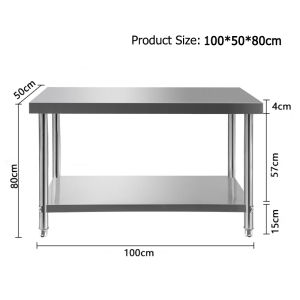 Mideca stainless steel table 100/120CM stainless steel workbench Heavy duty table kitchen preparation table Fence Workbench Food Preparation Workbench Stable Easy to Clean