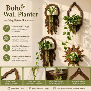 Boho Wooden Wall-Mounted Shelves Hydroponic Plant Decorative Rack Creative Wall Hanging Home Decor