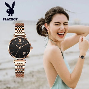 【Hot Sale】PLAYBOY Watch For Women Water Proof 2022 Original  Fashion Simple Style Sapphire Glass Mirror Rose Gold Stainless Steel Strap Casual Elegant Women Quartz Watch