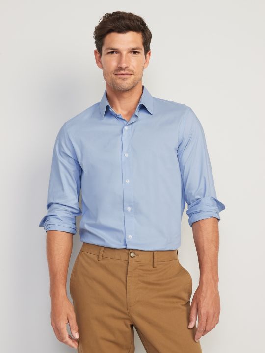 old navy slim fit dress shirt Old Navy Men's Stylist Slim-Fit Twill Blue Traveler Comfortable Shirt – JNL  Trading main image 1