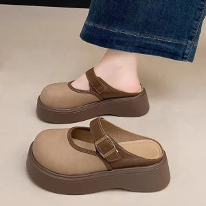 Free Shipping WomenS Thick-Soled Slip-On Sandals 2026 Spring New Collection Retro And Fashionable With Leather Buckles Designed For Petite Women And With A Slight Height-Increasing Effect