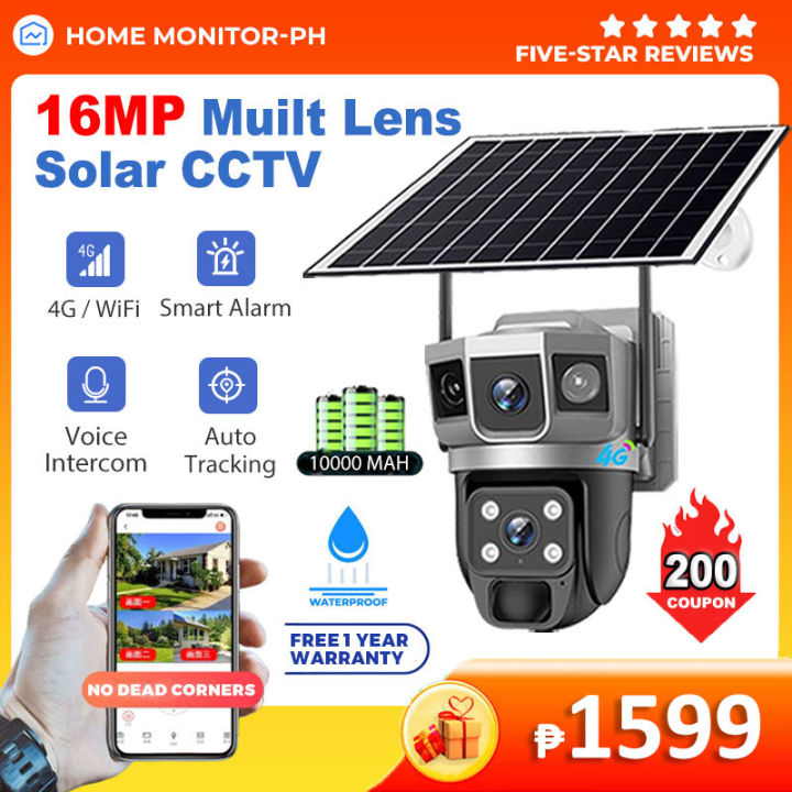 Home Monitor 16MP 3-Lens Solar CCTV Camera Outdoor HD Night Vision 4G