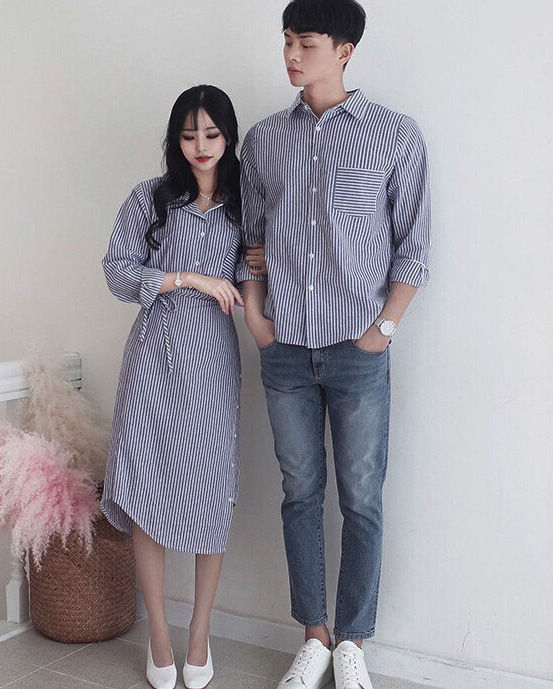 Áo đôi nam nữ - Set áo váy sơ mi thời trang Hàn Quốc dáng dài cổ vuông buộc  eo màu be HQCOUPLE AV73 (có ảnh thật) | Shopee Việt Nam