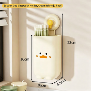 Wall-mounted Chopstick Storage Box with Drainage Holes for Quick Drying. Keeps Utensils Dry and Prevents Mold. Features Duck Face Design and Suction Cup for Mounting.