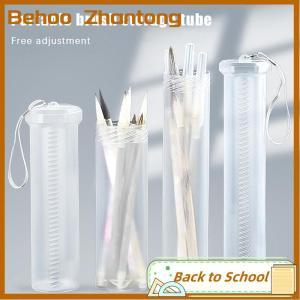 Behoo 1pc Cylinder Shape Student Supplies Pencil Case Pen Holder PP Portable Adjustable Pen Organizer Transparent