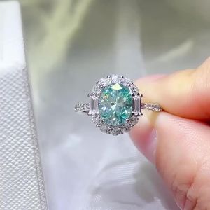 Serenity 1ct 2ct Paraiba Green Moissanite Rings for Women 100% S925 Sterling Silver 18K Plated Bands Diamond Rings Fine Jewelry