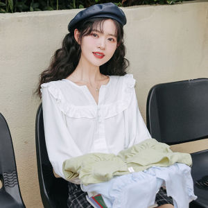 IELGY French Long Sleeve Shirt Womens Summer New Small Flying Sleeve Shirt Design All-match Elegant Top