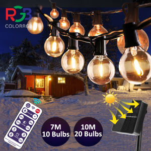 Solar String Lights G40 Shatterproof LED Solar String Light Outdoor Umbrella Lights with 20 Bulbs Patio Waterproof Lights