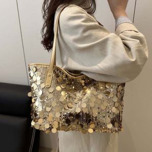 THOMA Tay cầm mềm mại Túi xách đính kim sa Thiết kế nhẹ Dung lượng lớn Túi đeo vai lấp lánh Túi đeo chéo lấp lánh Chống mài mòn Túi xách bóng bẩy Đi làm hàng ngày